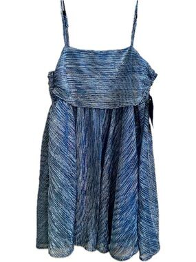 Blue Metallic Textured Mini Party Dress